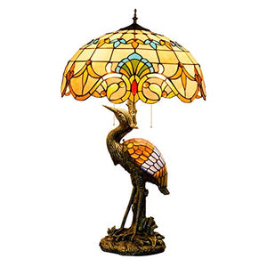 NINGZ Handmade Stained Glass Table Lamp 18" Tiffany Style Yellow Baroque Desk Lamp