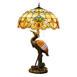 Xiaochen Antique Tiffany Style Male Bird Desk Lamp 20" Yellow Glass Table Lamp