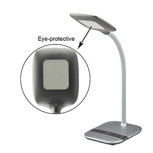 Premer PM-L610 Table Lamp - Dimmable LED Desk Lamp in 3 Brightness Levels With Eye-Caring Panel Gooseneck Design & Touch-sensitive Switch - 6W, Noble Sliver