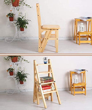 LUCEAE Folding Wooden Step Stool, 4 Steps with Non-Slip Wide Treads