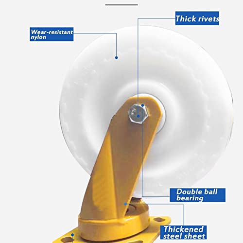 Heavy Iron Core Industrial Load-Bearing Nylon Trolley Caster Set, 6inch