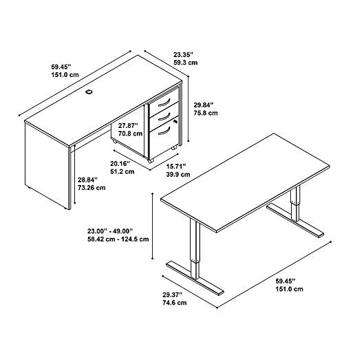 Bush Business Furniture Series C 60W Height Adjustable Standing Desk, Credenza and Storage in Hansen Cherry