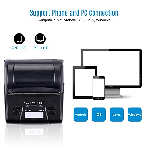 Portable 80mm Thermal Receipt Printer Handheld Barcode Printer USB BT ESC/POS Command