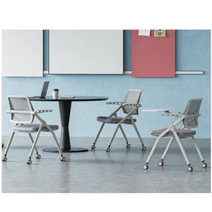 Shenairx Folding Chairs 10 Pack - Mesh Guest Reception Stack Chairs with Caster Wheels and Arms