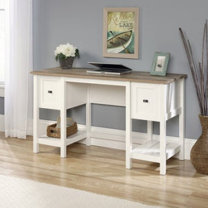 Elegant Work Computer Wood Desk with Two Drawers and Open Storage Space, Soft White Finish, Rectangle Shape, Study Desk, Ideal for Living Room, Bedroom,Home Office,Indoor Furniture, BONUS E-book