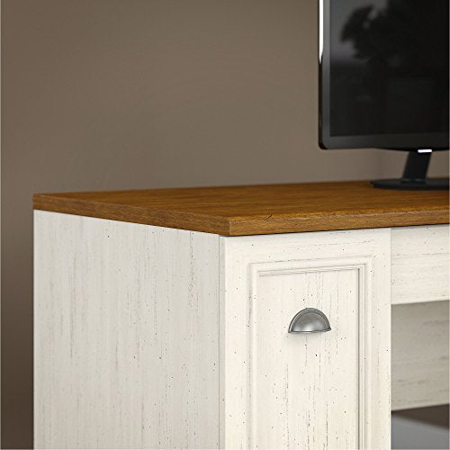 Bush Furniture Fairview L Shaped Desk and 5 Shelf Bookcase in Antique White
