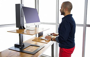 UPLIFTDESK E7 Electric Standing Desk Converter with Bamboo Desktop - Black Base