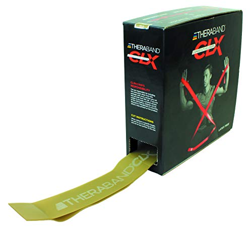 TheraBand CLX Resistance Band with Loops, Fitness Band for Home Exercise and Full Body Workouts, Portable Gym Equipment for Home Training, Best Gift for Athletes, 25 Yard Dispenser, Gold, Max, Elite