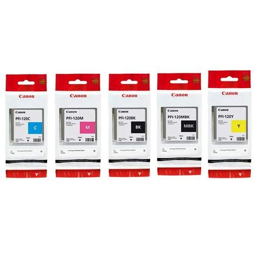 Canon PFI120 Pigment Ink Tank Bundle (Matte Black, Cyan, Magenta, Yellow, Black) in Retail Packaging