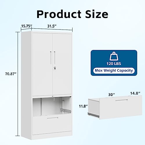 PEUKC 2-Drawer Metal File Cabinet with Lock, White - Legal/Letter/A4 Size