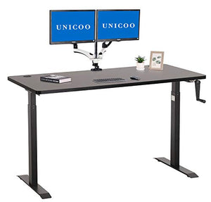UNICOO – Primum Quality 55.12 x 27.6 Inch Crank Height Adjustable Standing Desk, Sit to Stand up Desk, Home Office Computer Table (Black Frame/Black Top-55IN-Crank)