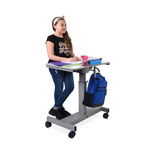 Offex Height Adjustable Student Sit Stand Desk with Crank Handle and Pencil, Water Bottle Holder - Light Gray/Medium Gray, Perfect for School, Classroom and Office