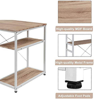Computer Desk with 4 Tier Storage Shelves Large L-Shaped Home Office Desk PC Laptop Writing Table Workstation with Hutch Bookshelf (Oak)