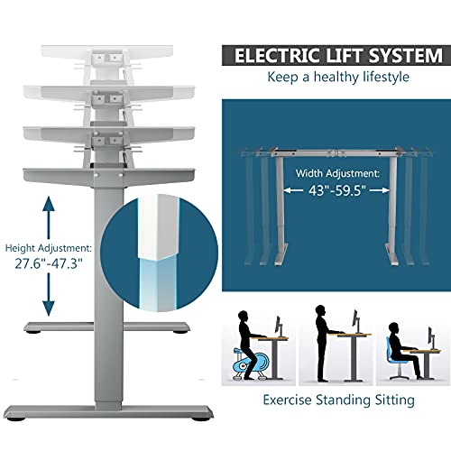 Tangkula Dual-Motor Electric Standing Desk Frame, Width & Height Adjustable Stand up Desk Base, Ergonomic Sit Stand Workstation with Memory Controller, Cable Tray for Home Office (Grey)