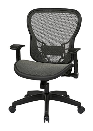 SPACE Seating R2 SpaceGrid Seat and Back, 2-to-1 Synchro Tilt Control, Adjustable Flip Arms, Nylon Base Adjustable Managers Chair, Black
