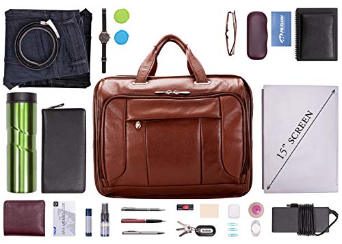 McKlein, S Series, River WEST, Pebble Grain Calfskin Leather, 15" Leather Fly-Through Checkpoint-Friendly Laptop Briefcase, Brown (15714)
