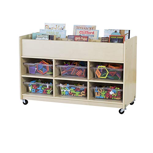 Guidecraft Book Top and Bin Storage Unit - Heavy Duty Rolling Book Display and Kids Toys Storage Cart, Classroom Furniture