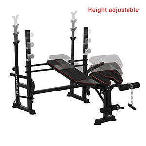 Olympic Weight Bench with Strength Training Equipment Press Squat Rack Barbell Rack | Weightlifting Bench Full-Body Workout Equipment with Preacher Curl Leg Developer for Home Fitness