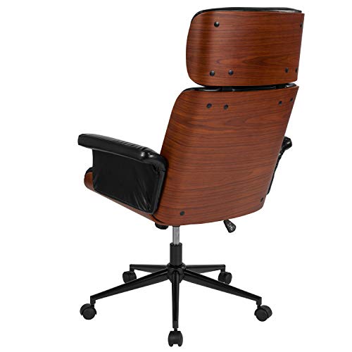 Flash Furniture Contemporary Black Leather High Back Walnut Wood Executive Swivel Office Chair