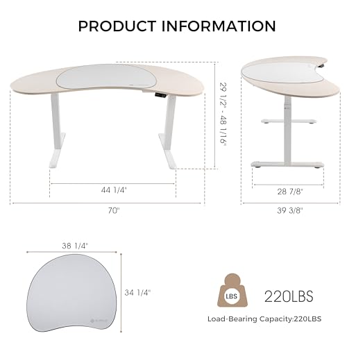 EUREKA ERGONOMIC Electric Standing Desk 70 Inch - Height Adjustable Sit Stand Up Desk, Cashew-Shaped Computer Workstations, Maple