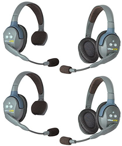 Eartec UL422 UltraLITE Full Duplex Wireless Intercom 2 Way Communication System - 1 ULSM Single-Ear Master Headset, 1 ULSR Single Ear Remote Headset and 2-Pack of ULDR Dual-Ear Remote Headsets