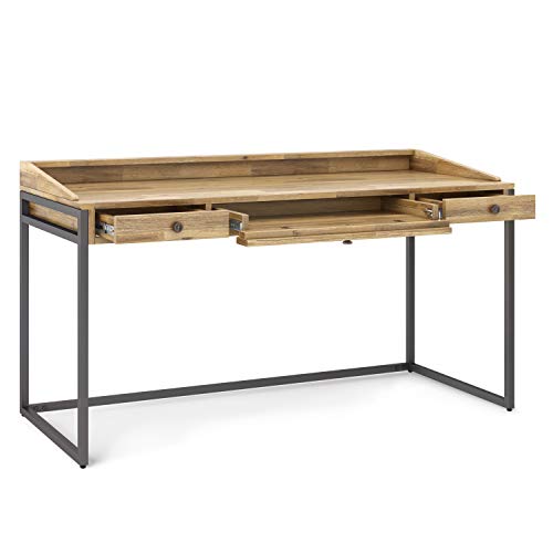 SIMPLIHOME Ralston SOLID WOOD and Metal Modern Industrial 60 inch Wide Home Office Desk, Writing Table, Workstation, Study Table Furniture in Distressed Golden Wheat with 2 Drawerss