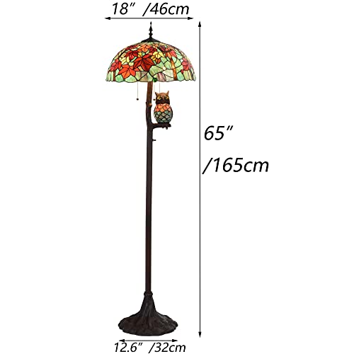 Bieye Tiffany Style Stained Glass Floor Lamp with Maple Tree Leaves Design, Owl Side Lamp, 4-Light, 65 inches Tall