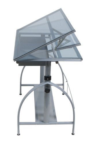 Offex Avanta Drafting Table Silver/Blue Glass