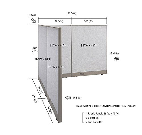 GOF Freestanding L Shaped Office Partition - Large Fabric Room Divider Panel