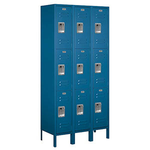 Salsbury Industries 3-Tier Metal Locker with Wide Storage Units, Blue, 6ft H x 15in D