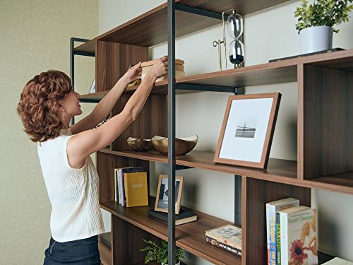 EUREKA ERGONOMIC Bookshelf with Doors, Adjustable 5 Tier Storage Cabinet, 95" Large Open Shelves - Walnut