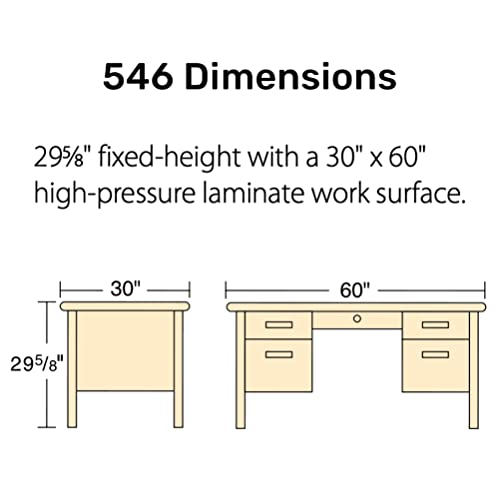 Virco 546 Teacher's Desk Double Pedestal File with Lockable Compartments - Fixed Height 29 5/8" - Black Frame, Medium Oak Surface (50 Desk)