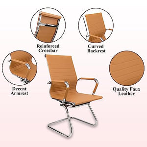 US Office Elements PU Leather Guest Chairs - Mid Back, Heavy Duty, Removable Arms - Set of 10 Camel