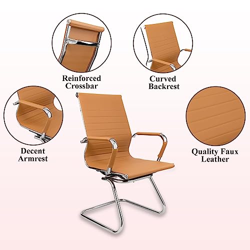 US Office Elements PU Leather Guest Chairs - Mid Back, Heavy Duty, Removable Arms - Set of 10 Camel