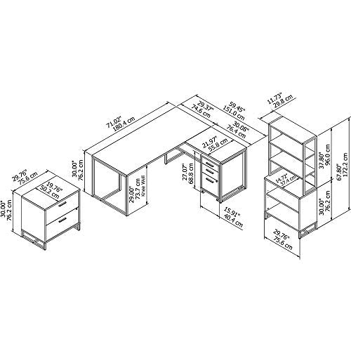 Office by kathy ireland Method 72W L Shaped Desk with 30W Return, File Cabinets and Bookcase in Cocoa