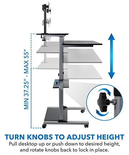 Mount-It! Mobile Standing Desk with Dual Monitor Mount - 40" Wide Height Adjustable Rolling Workstation