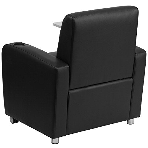 Flash Furniture Black Leather Guest Chair with Tablet Arm, Front Wheel Casters and Cup Holder