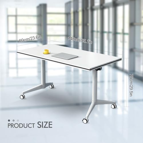 JNMDLAKO Folding Conference Room Table, Modern White Meeting Table with Silent Wheels - 4PCS 55.1 * 23.6 * 29.5in