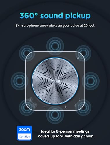 Enther Conference Speakerphone with 8 Mic, 360° Voice Pick Up, Noise Reduction - Bluetooth Speaker & Microphone