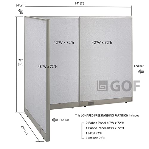 GOF Freestanding L Shaped Office Partition, Large Fabric Room Divider - 48" D x 84" W x 72" H