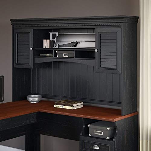 Hutch for L Desk 60.27" W X 12.28" D X 38.22" H - Antique Black/Hansen Cherry
