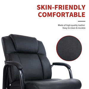 CLATINA Big & Tall 400 lb. Leather Guest Chair, Padded Arm Rest, Black - 4 Pack