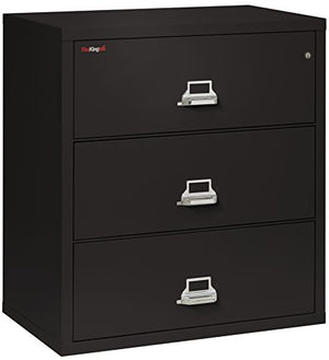 FireKing Fireproof Lateral File Cabinet (3 Drawers, Impact/Water Resistant, 40.25" H x 37.5" W x 22.13" D, Black)