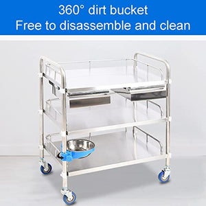 XZOTA Stainless Steel Medical Cart with Lockable 3 Shelves and 360°Rotate Wheels, 120x60cm