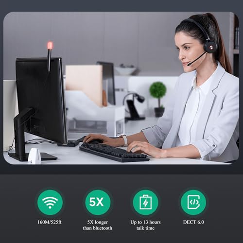 Yealink WH62 Mono Wireless DECT Headset - Teams Certified, Noise Cancelling, 525 ft Wireless Range