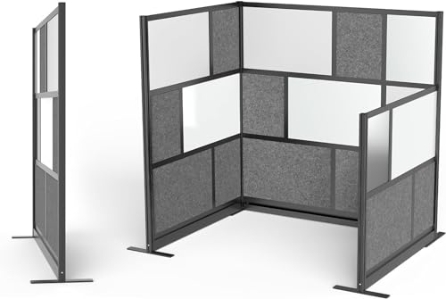 S Stand Up Desk Store Workflow Modular Wall | 53in x 48in | Room Divider with Whiteboard, Acrylic Panels, Sound Absorbent Panels (Black Frame)