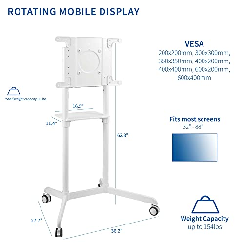 VIVO Premium TV Cart for 32-88" Screens up to 154 lbs, White, STAND-TV02PW