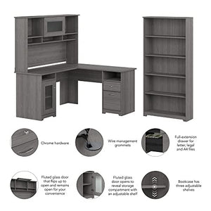 Bush Furniture L-Shaped Desk with Hutch, Bookcase - Modern Gray