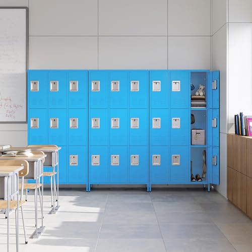STANI Metal Lockers with Shelves, 9 Doors Lockable Steel Cabinet (Blue)