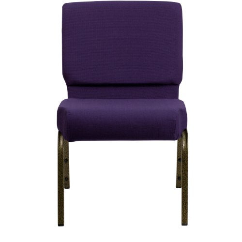 Flash Furniture 4 Pack HERCULES Series Stacking Church Chair - Royal Purple Fabric/Gold Vein Frame